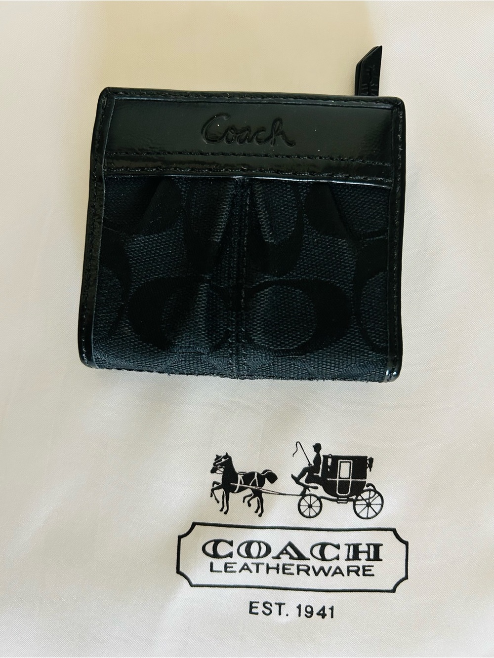 🖤Coach🩶Canvas & Leather Signature Logo Compact Wallet with Silver